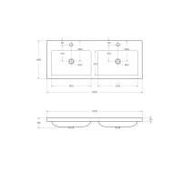 Раковина из искусственного мрамора с двумя чашами ECO 120x48x5 Bianco Lucido CZR-1200/480-2-LV-MR-ECO CEZARES