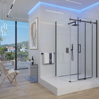 Душевой угол раздвижной прямоугольный RV074B-13090-01-C4 1300х900х1950 Цвет профиля Чёрный Стекло Прозрачное Veconi