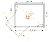 Душевой уголок, квадратный. BERGAMO-W-AH-2-120/90-C-Cr-R 1200*900*1950 Cezares