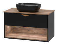 BERGEN - 90 Тумба подвесная 1 ящ. (ДСП (Дуб Гал/черн мат.эмаль) + раковина УТ000016100 Brevita
