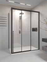 Душевой угол раздвижной 1200х1000x2000 цвет профиля Чёрный матовый стекло прозрачное PR3/R-SP-120100-01-B-C4 Premium Veconi